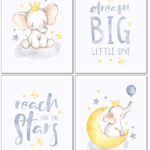 Confetti Fox Elephant Dream Big Baby Nursery Wall Art Decor – 8×10 Unframed Set of 4 Prints – Gender Neutral Boy Girl Lullaby Twinkle Star Moon Quotes