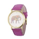 Hemlock Round Women’s Elephant Pattern Watches PU Leather Band Quartz Wrist Watch Purple