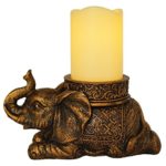 The Nifty Nook | Elephant Figurine Candle Holder | Antique Gold | Flameless LED Pillar Candle & Timer | Home Decor | Beautiful Centerpiece | Perfect Mantle or Shelf Accent | Great Housewarming Gift