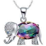 Uloveido Rainbow Mystic Topaz Lucky Elephant Pendant Necklace Platinum Plated Jewelry N1154