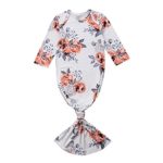 Newborn Baby Girl Floral Sleeper Gowns Long Sleeve Knotted Pajamas Sleeping Bag Infant Coming Home Outfit Clothes