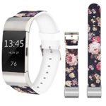 Jolook for Fitbit Charge 2 Watch Bands,Jolook Replacement Leather Wristband Straps Bands for Fitbit Charge 2 – Vintage Colorful Rose