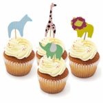 HZOnline Wild Animals Zoo Cupcake Toppers, Lion Elephant Giraffe Zebra Baby Shower Food Fruit Muffin Cake Picks Boys’ Birthday Party Supplies (48PCS)