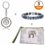 Elephant Gift Sets Retro Silver Jewelry Tree of Life Dream Pendant Key Chain Men Women Natural Stone Yoga Beads Bracelet Bangle Elephant Cute Canvas Cash Coin Purse(Elephant Gifts)