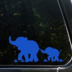 Elephant Mom & Baby – Design 1 – No Tree – Car Vinyl Decal Sticker – (7.5″w x 3.5″h) Yadda-Yadda Design Co. (Color Variations Available) (BLUE)