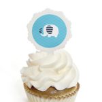 Blue Elephant – Cupcake Picks with Stickers – Boy Baby Shower or Birthday Party Cupcake Toppers – 12 Count