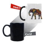 InterestPrint 11oz The Silhouette of Cheerful Flower Elephant Heat Sensitive Mug Color Changing Mug Morphing Coffee Travel Mug Tea Cup Funny, 11oz Ceramic Mug