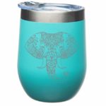 Elephant 12 oz. Double Insulated Stainless Steel Stemless Wine Tumbler with Lid-Laser Engraved- Teal Powder Coated Tumbler (teal elephant)