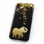 uCOLOR Case Compatible with iPhone XR (6.1″) Black Gold Glitter Elephant Glossy Durable Soft TPU Silicone Shockproof Cover Compatible for iPhone XR