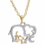 Ujqoah Women Korean Fashion Lovely Jewelry Double Cute Crystal Elephant Necklaces Mother’s Day Gift Gold