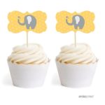 Andaz Press Birthday and Baby Shower Cupcake Toppers DIY Party Favors Kit, Yellow and Gray Elephant, Double-Sided, 18-Pack