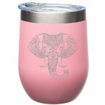 Elephant 12 oz. Double Insulated Stainless Steel Stemless Wine Tumbler with Lid-Laser Engraved- Pink Powder Coated Tumbler (pink elephant)