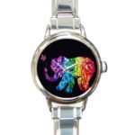 Unique Gifts Watch Colorful Elephant With Flower Round Italian Charm stainless steel Watch