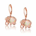 Elephant Opal Leverback Earrings Animal Dangle Rose Gold Plated Hypoallergenic Lucky Gift for Women ¡­