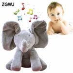 ZGWJ Plush Toy peek-a-Boo Elephant, Hide and Seek Game Baby Animated Flappy The Elephant Plush Toy Singing Stuffed Animals for Boys & Girls (Gray)