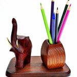 Pens Holder of Natural Wood, Pen/Pencil Cup Holder Elephant. Pen Holder for Desk. Gift for Birthday Man/Women, boss, Teacher, Mother’s Day.Original Gift