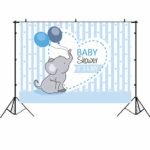 Cute Elephant Prince Boy Baby Shower Backdrop Blue Stripe Balloon Love Banner Studio Photography Props It’s a Boy Newborn Party Theme Decorations 7x5ft