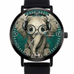 Cute Baby Elephant Dj Wrist Watch Mens Womens Unisex Casual Leather Band Quartz Analog Wrist Watch