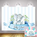 TJ Blue Stripe Elephant Prince Photography Backdrops Baby Shower Boy Birthday Party Decor Banner Watercolor Leaves Dessert Table Decorations Photo Background Studio Booth Props 7x5ft Vinyl