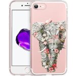 Flower Elephant Clear Phone Case for iPhone 8 / iPhone 7 Customized Design by MERVELLE TPU Clear Shock-Proof Protective Case [Ultra Slim, Anti-Slippery]