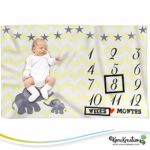 Koru Baby Monthly Milestone Blanket Unisex | Perfect Baby Shower Gifts | 100% Quality Soft Fleece Baby Blanket | Large Personalized Elephant Background Newborn Photography Props | (Yellow)
