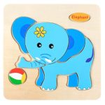 Kids Puzzles Toys, Wooden Animals Fancy Education Learning Intelligence Toys (Elephant)