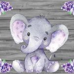 Laeacco Cute Purple Elephant Backdrops 7x5ft Polyester Photography Background Wooden Texture Wall with Purple Flowers Baby Shower Girls Baby Birthday Party Decoration Backdrops