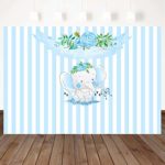 Mehofoto Blue Cartoon Elephant Baby Shower Backdrop Blue White Striped Floral Birthday Background 7X5ft Vinyl Boys Baby Shower Birthday Party Banner Backdrops