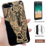 iProductsUS Elephant Phone Case Compatible with iPhone 8,7,6/6S Plus and Screen Protector-Black Bamboo Wood Cases Engrave Unique Elephant,Built-in Metal Plate,TPU Rubber Protective Covers (5.5″)