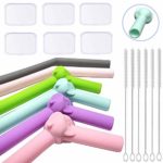 WENDOM Reusable Elephant Shape Silicone Flexible Straws Family Set 6Pack Big Size Curved Drinking Straws for Adult&Kids with Case and Cleaning Brush Cute Colorful Gift