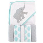 Luvable Friends Hooded Towel with 5 Washcloths, Ikat Elephant