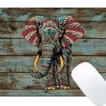 Wknoon Gaming Mouse Pad Custom Design, Vintage Colorful Indian Floral Elephant on Rustic Wood Art