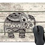 Knseva Cute Floral Elephant Rustic Grey Wood Grain Mouse Pad, Abstract Vintage Indian Mandala Elephant Painting Art Mouse Pads