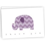 Chevron Baby Thank You Note Cards – 48 Cards & Envelopes (Purple Elephant)