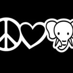Peace Love Elephants Vinyl Decal Sticker | Cars Trucks Vans Walls Laptops Cups | White | 7.5 X 2.7 Inch | KCD1630W