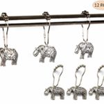 Rust Proof Shower Curtain Hooks – Brushed Nickel Rings with Elephant Decorative Accessories Set for Bathroom Curtain, Kids Room, Home, condo Decor Design (Antique Silver, Stainless Steel, Set of 12)