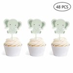 Set of 48 Cute Baby Elephant Cake Cupcake Toppers for Wedding Birthday Baby Shower Party Decorations