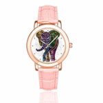InterestPrint Elephant Floral Women’s Waterproof Wrist Watches Pink Leather Strap Watch