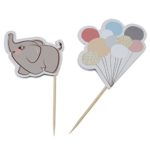 Ginger Ray Little One Vintage Baby Elephant & Pastel Balloon Food Cupcake Flag Toppers, Mixed