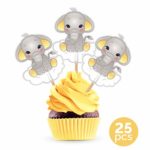 Yellow Elephant Cupcake Cake Toppers – Gender Neutral Baby Shower Birthday Party Decorations Supplies – 25 Pieces