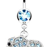 Belly Button Ring 316L Surgical Steel Multi Paved CZs Elephant Dangle Navel HO2318