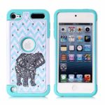 Apple iPod Touch 6th Case, iPod 5th Generation Case, Elephant Pattern Heavy Duty Shockproof Studded Rhinestone Crystal Bling Hybrid Case Silicone Protective Armor for Apple iPod touch 5 6th Generation