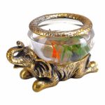 Fitlyiee Creative Elephant Antiqued Glass Fish Bowl Tabletop Aquarium or Candle Holder Terrarium Décor (Bronze)