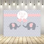 Pink Elephant Twin Girls Baby Shower Backdrop Grey White Wave Love Background Kids Birthday Party Decorations Banner