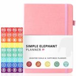 Simple Elephant Planner – Best Daily & Weekly Agenda to Achieve Your Goals & Live Happier – Gratitude Journal, Mindmap & Vision Board – Undated – Lasts 1 Year w/Bonus eBooks & Stickers (Pink)
