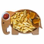 The Mammoth Design Chips and Dip Serving Platter | Serveware with Porcelain Sauce Bowl | Organic Wooden Snack, Appetizer Tray, Dish | Decorative Home, Kitchen Accessory | for Kids, Adults (Elephant)