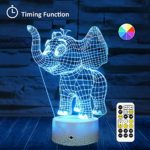 [Wall Adapter Included] Remote & Touch Control LED Elephant Night Light with Timer Dimmable Bedside Table Desk Lamp 7 Color Changing Nightlights for Nursery Kids Bedroom Living Room