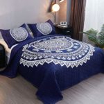 LAMEJOR Quilt Set Queen Size Bohemian Elephant Pattern Comforter Set as Bedspread/Coverlet Microfiber Navy Blue