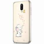 ikasus Case for Oneplus 6T,Clear Art Panited Pattern Design Soft Flexible TPU Ultra-Thin Transparent Flexible Soft Rubber Gel TPU Protective Case Cover for Oneplus 6T Case,Love Heart Elephant