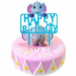 Baby Elephant happy Birthday Cake topper, Animal Elephant Theme Birthday Party Decorations Supplies, Baby Shower Sign, 1st Birthday Cake Topper